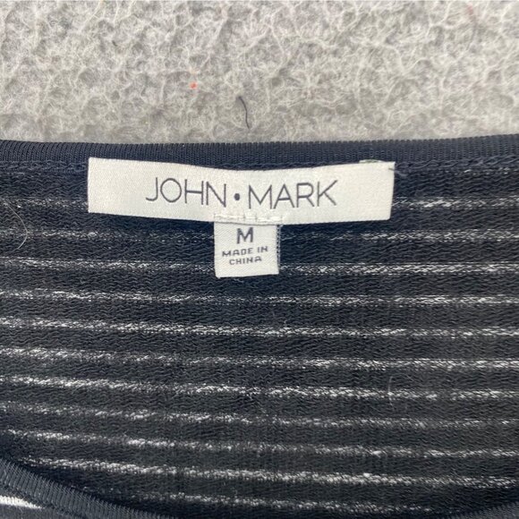 John Mark Top Womens Medium Black Striped 3/4 Bell Sleeve Stretch Knit Pullover - Picture 5 of 10